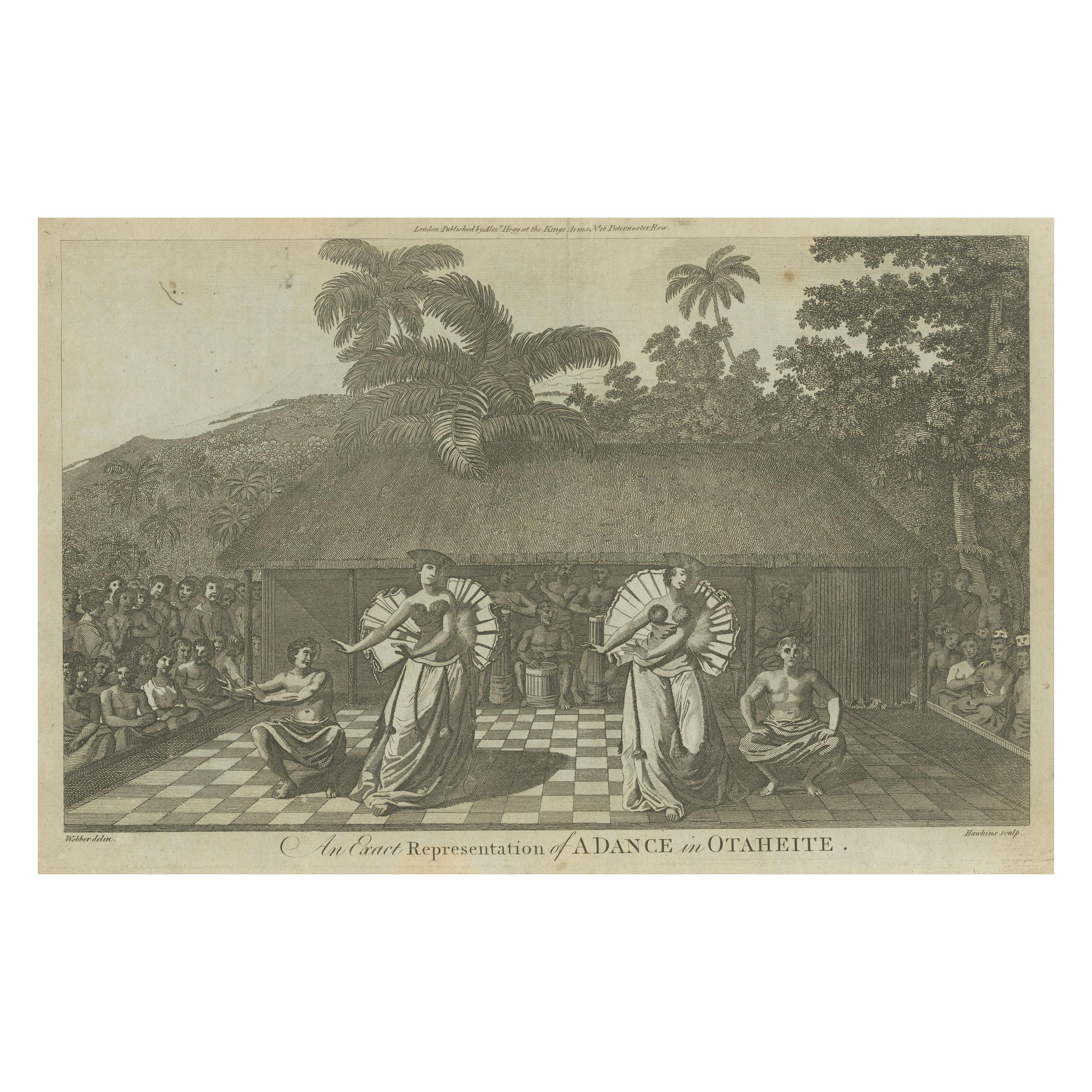 Celebration of Tahitian Culture: Traditional Dance at Otaheite, circa 1785 For Sale