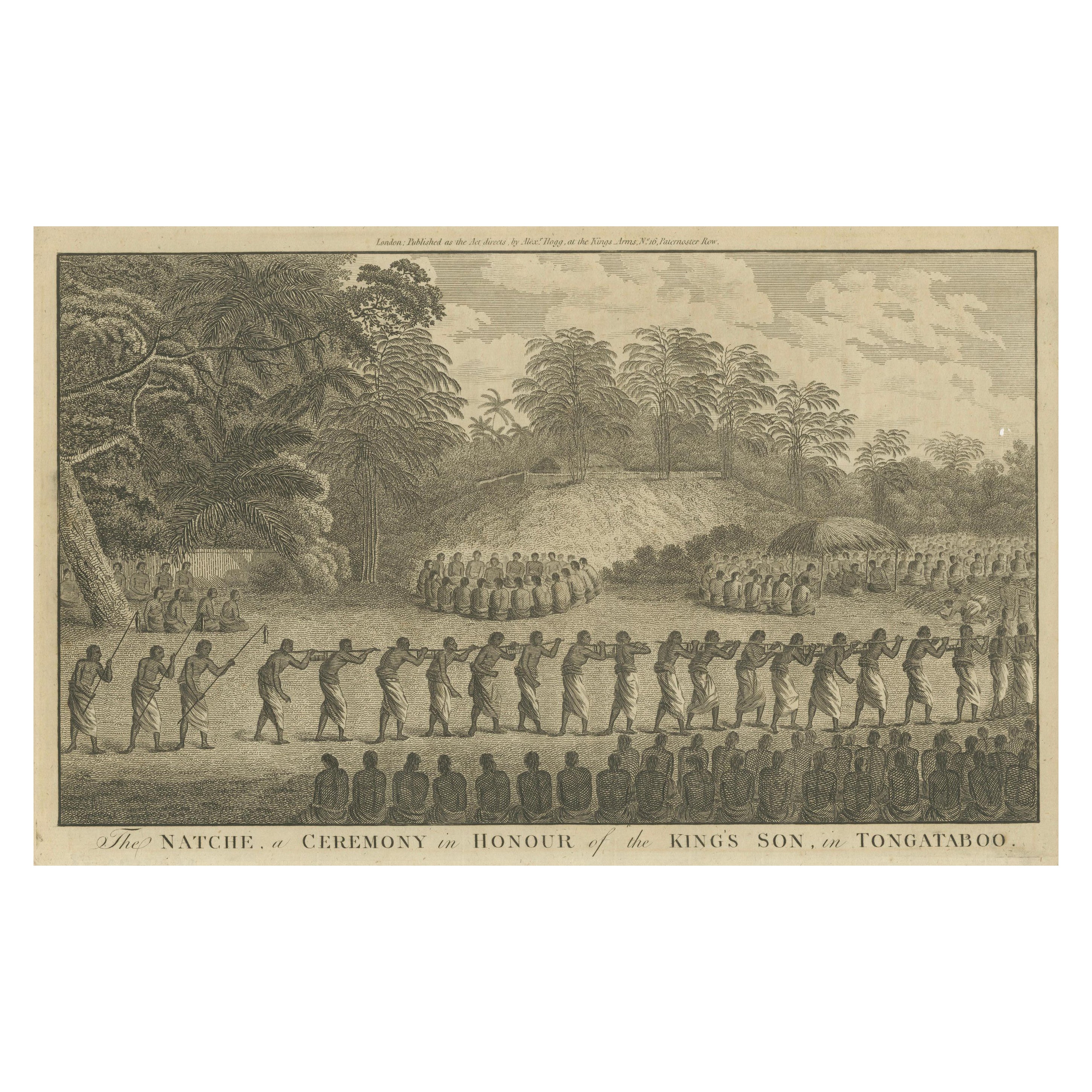 Royal Celebration in Tongatapu: The Natche Ceremony Engraved in circa 1785 For Sale