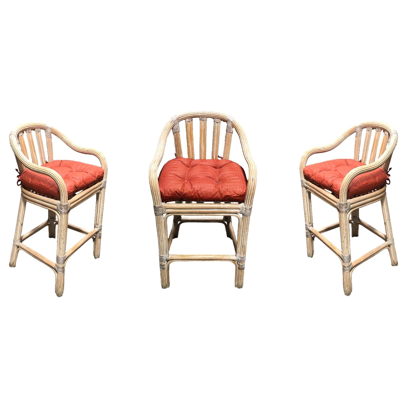 Restored Rattan Whitewash Counter Chairs For Sale