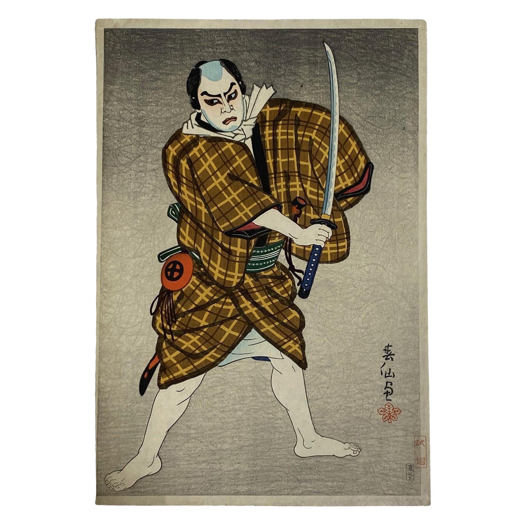 Natori Shunsen, signierter japanischer Holzschnitt mit Onoe Kikugoro VI Adachi Motoemom, Onoe
