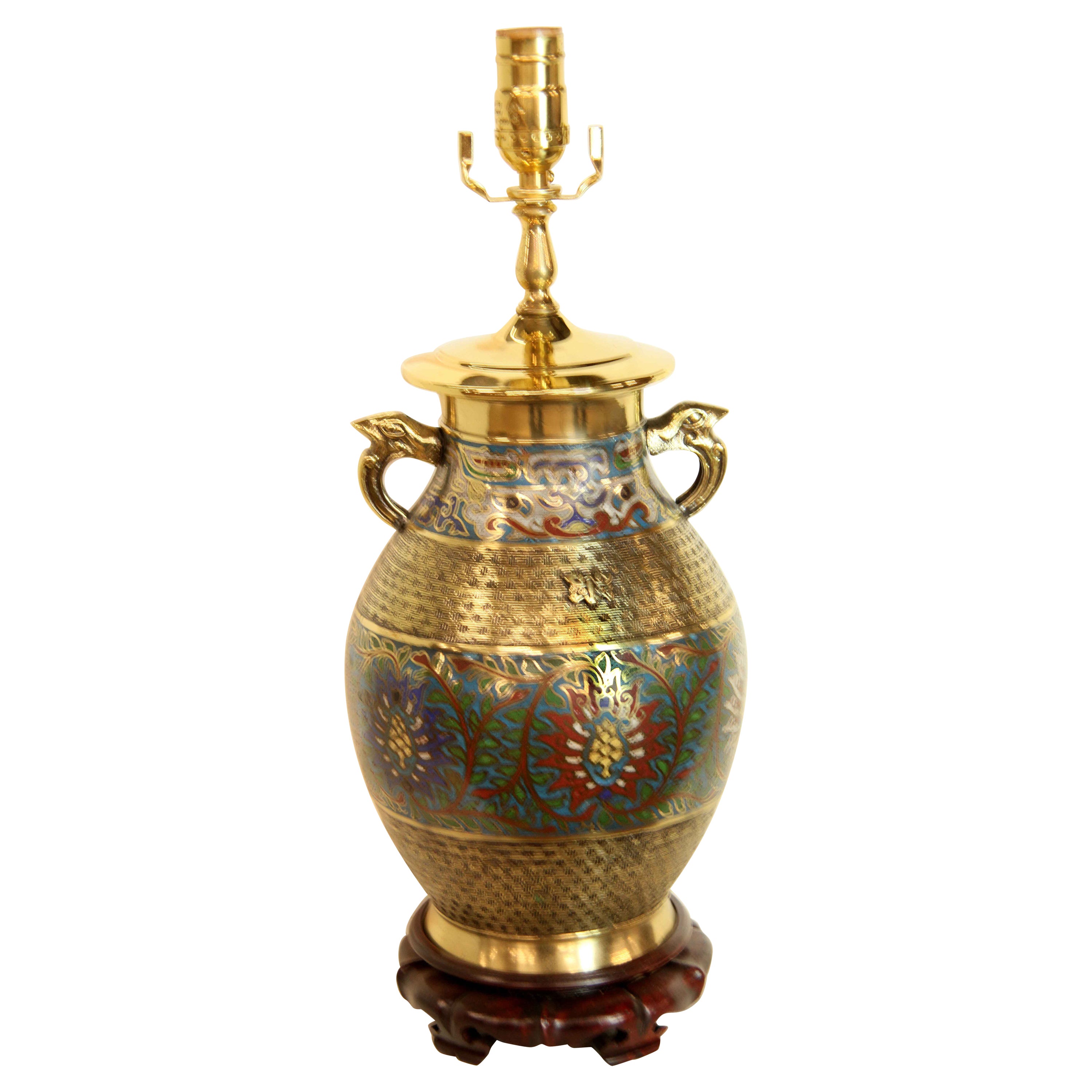 Japanese Champleve Vase Lamp For Sale