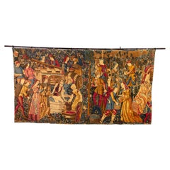 Vintage Huge Medieval Aubusson Style Tapestry Wall Hanging 
