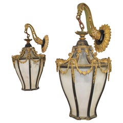Antique Very rare Pair of French turn of the century bronze outdoor/indoor sconces