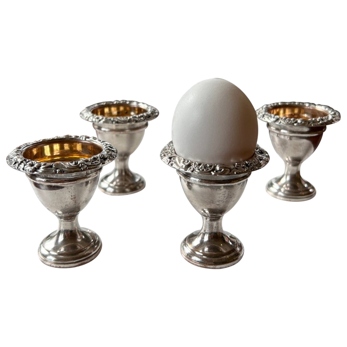 Antique Silverplate and Gilt Egg Cups - Set of 4 For Sale