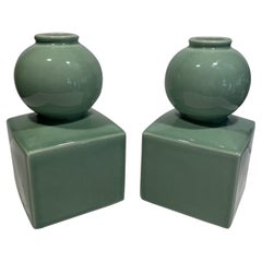 Celadon Ceramic Vases or Bookends Attributed to Serena & Lily -- A Pair