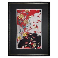 Framed Kimono Art "Seasonal Blessings" by Kimono-Couture, Japanese Textile Art