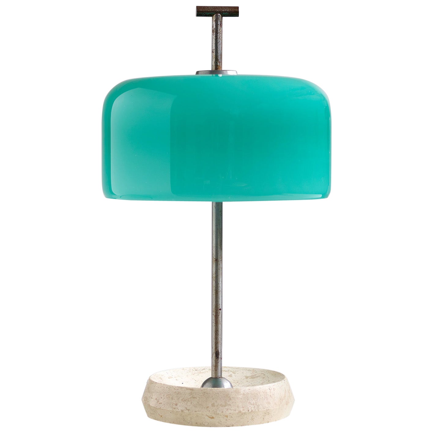 Murano glass table lamp with travertine base attr. Vistosi, Italy around 1960 For Sale
