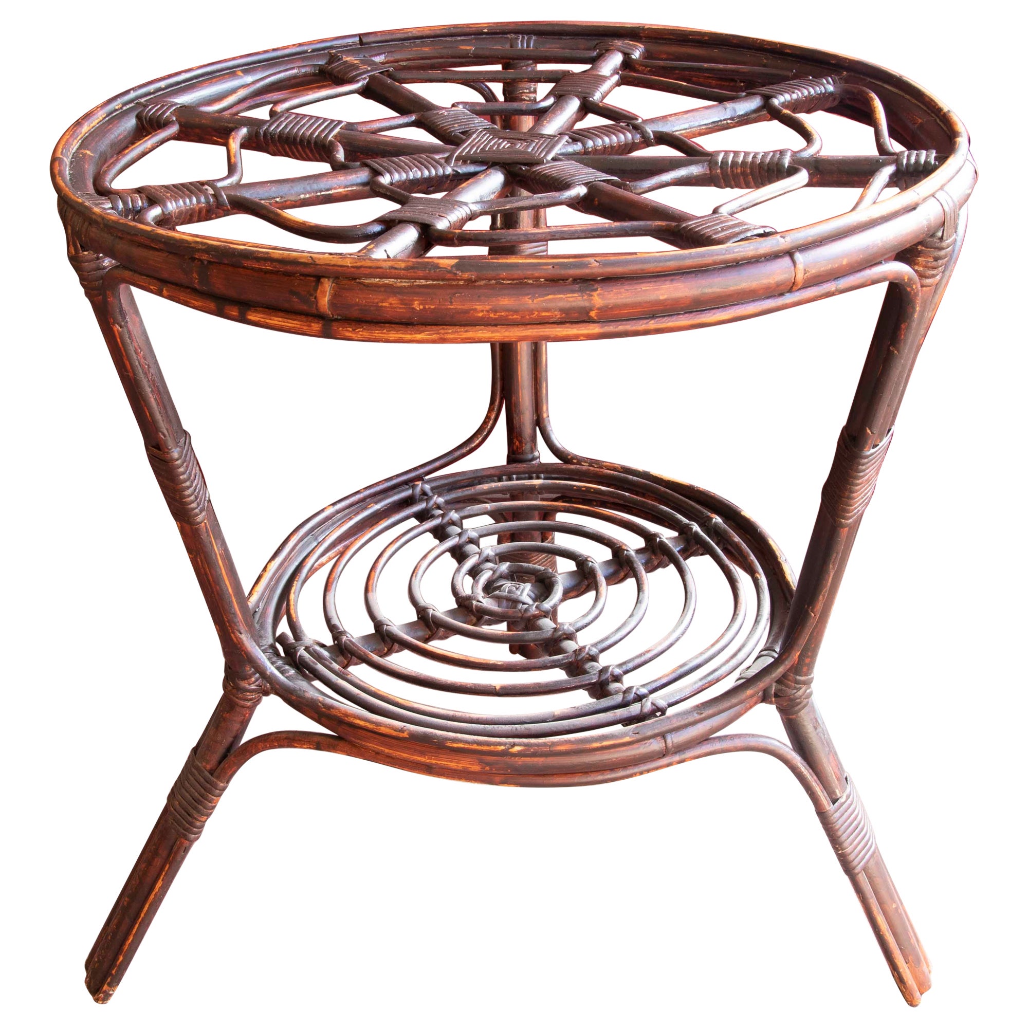 Bamboo and Wicker Round Table  For Sale