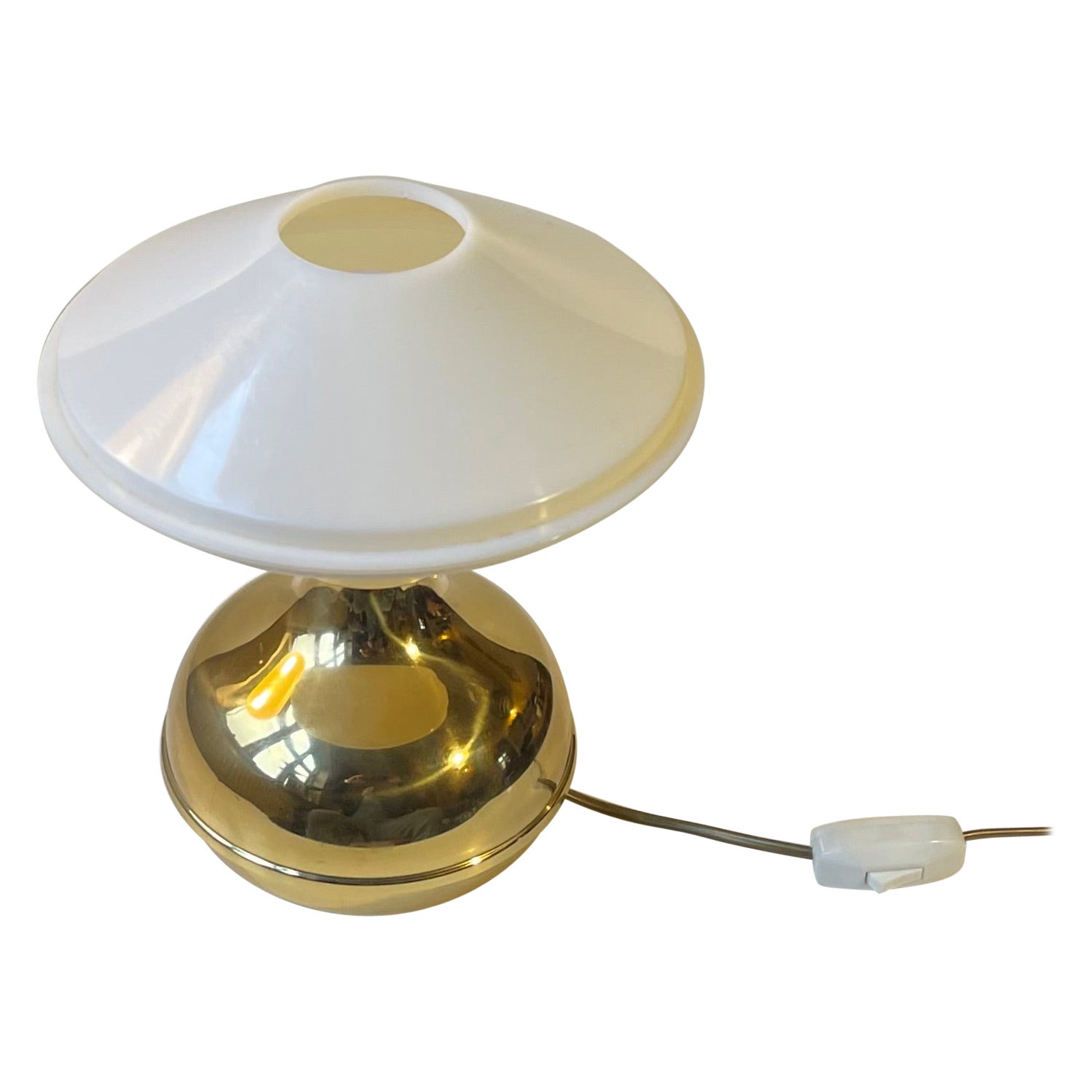 Scandinavian Modern Brass Table Lamp with UFO Shade For Sale