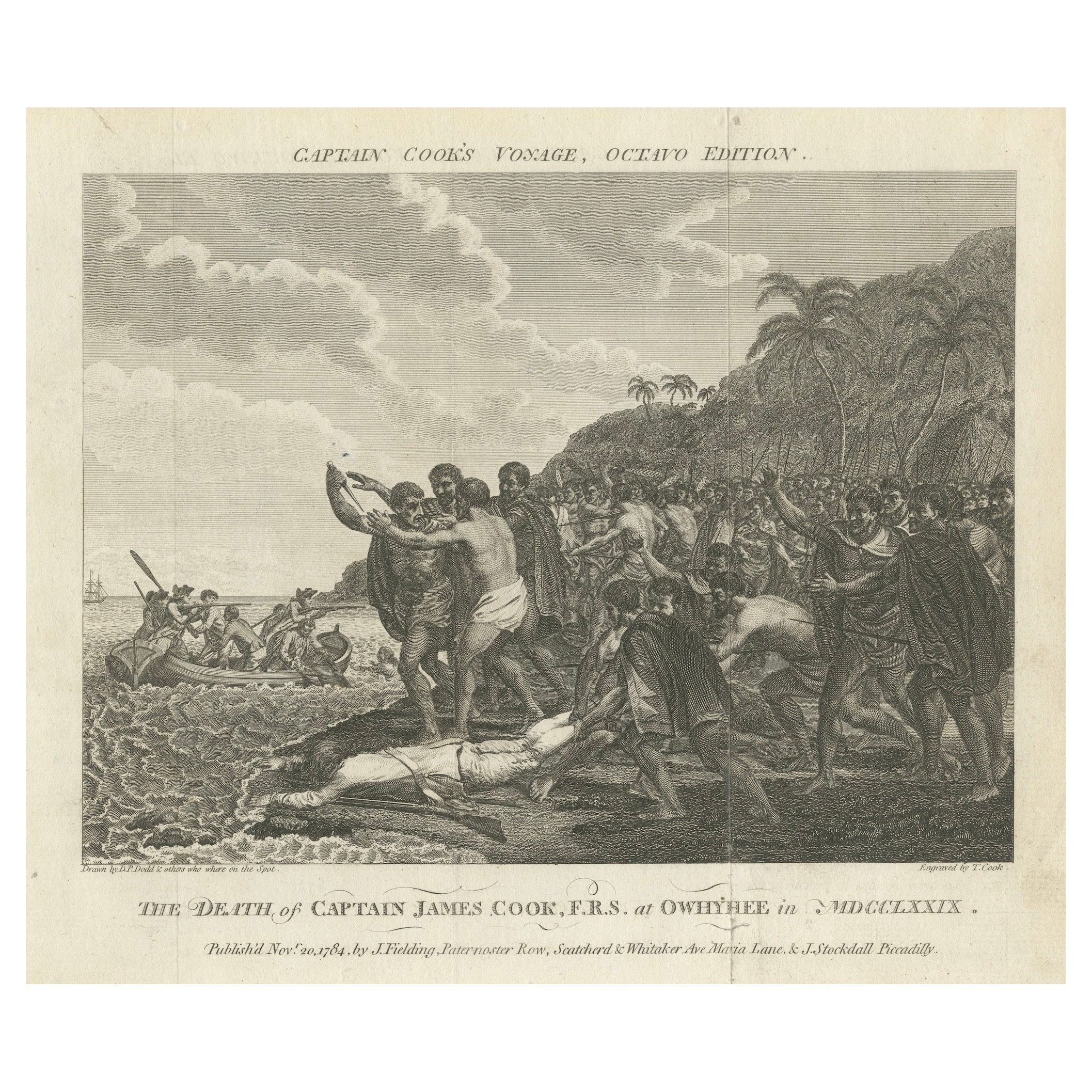 Engraving of The Death of Captain James Cook at Kealakekua Bay, Hawaii, 1784 For Sale