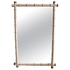 Vintage 1970s Wooden Wall Mirror Imitating Bamboo with Brass Corners 