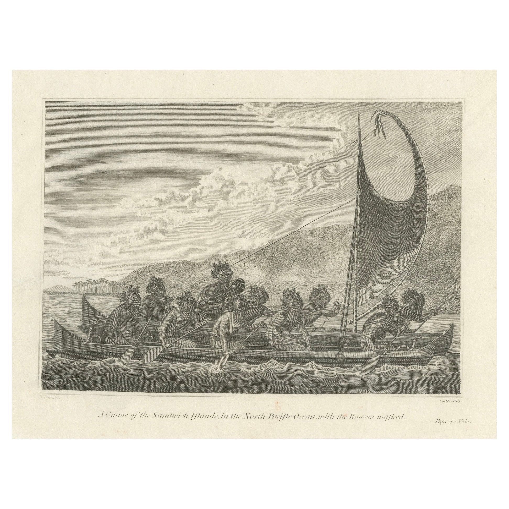 Die Reise zum Pazifik: Hawaiianisches Kriegskanu in Aktion, um 1790