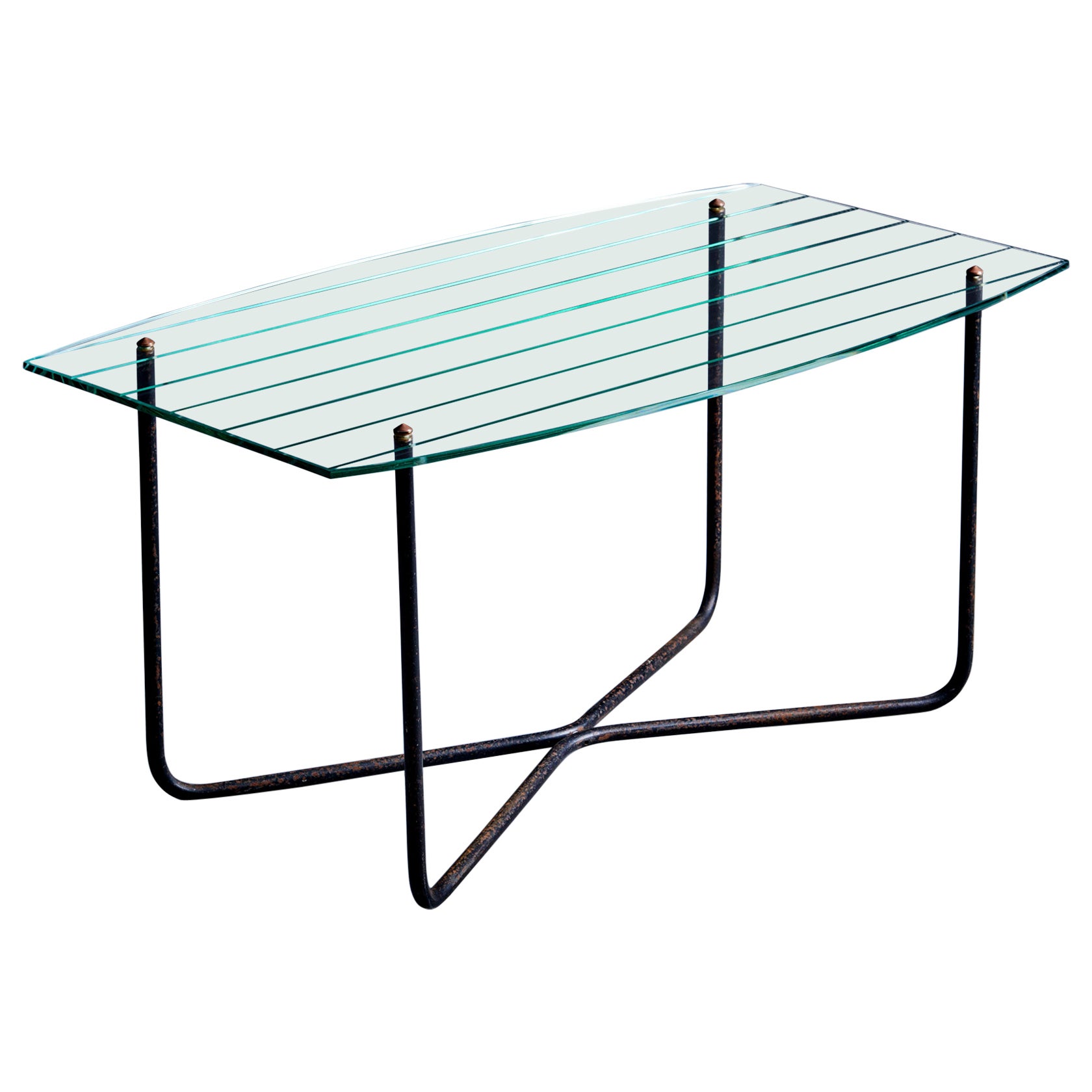 Jacques Hitier Coffee Table in Glass and Iron France - 1950s For Sale