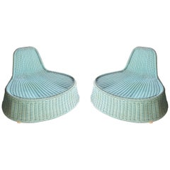 Vintage Pair of Synthetic Garden Chairs in Light Blue Colour