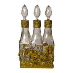 Antique French Art Nouveau Liquor Decanter Set / Perfume Caddy c.1900