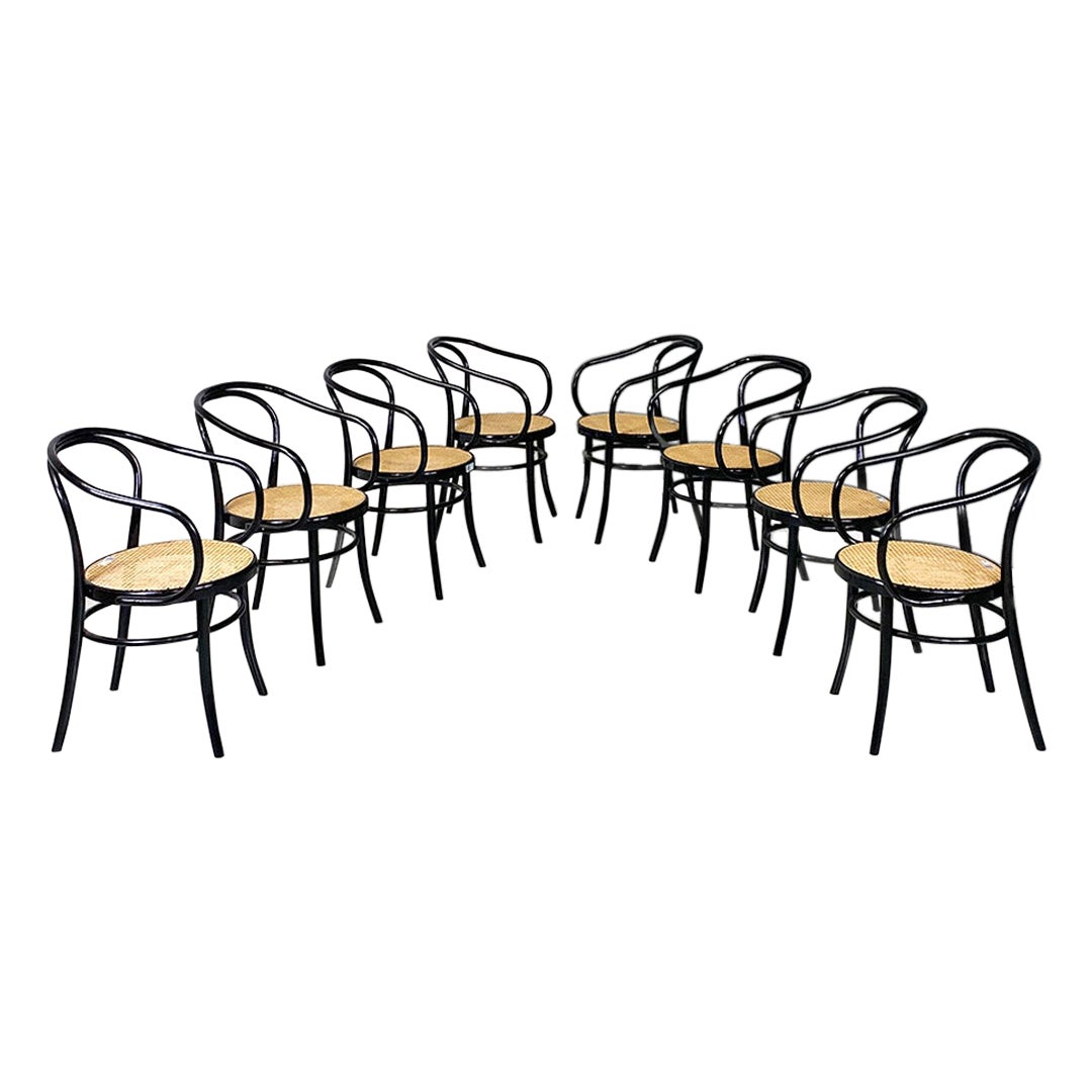 Beech and straw model 209 chairs by Michael Thonet for Radomsko, 1970s For Sale