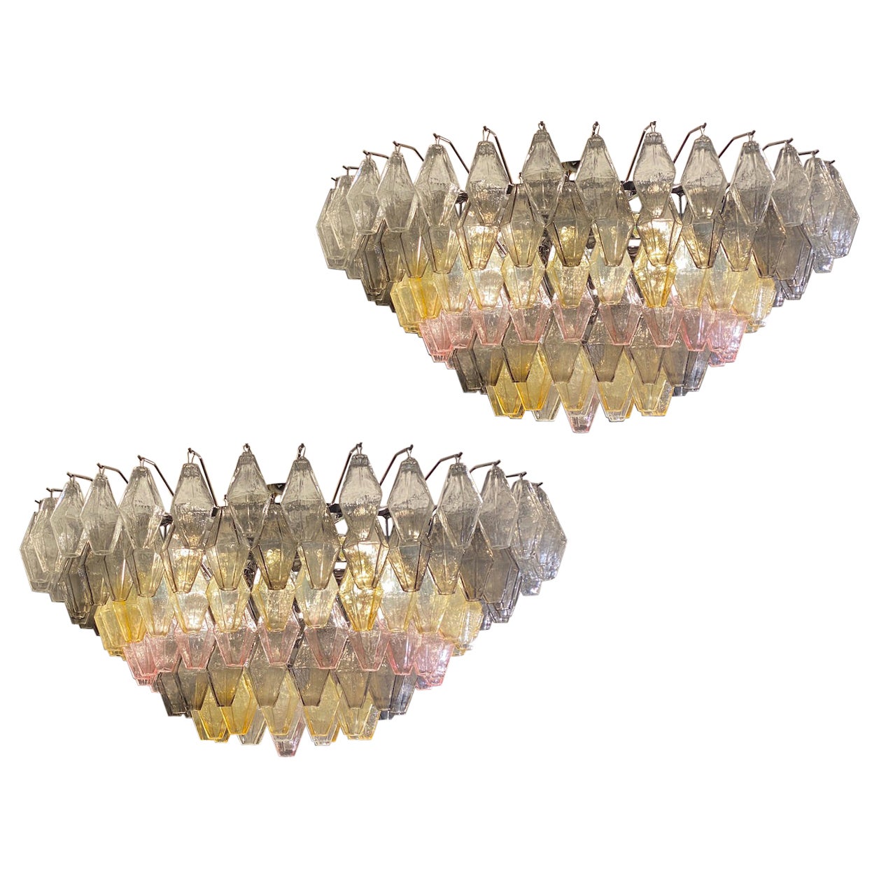 Amber an Grey Pink  Large Poliedri Murano Glass Chandelier or Ceiling Light