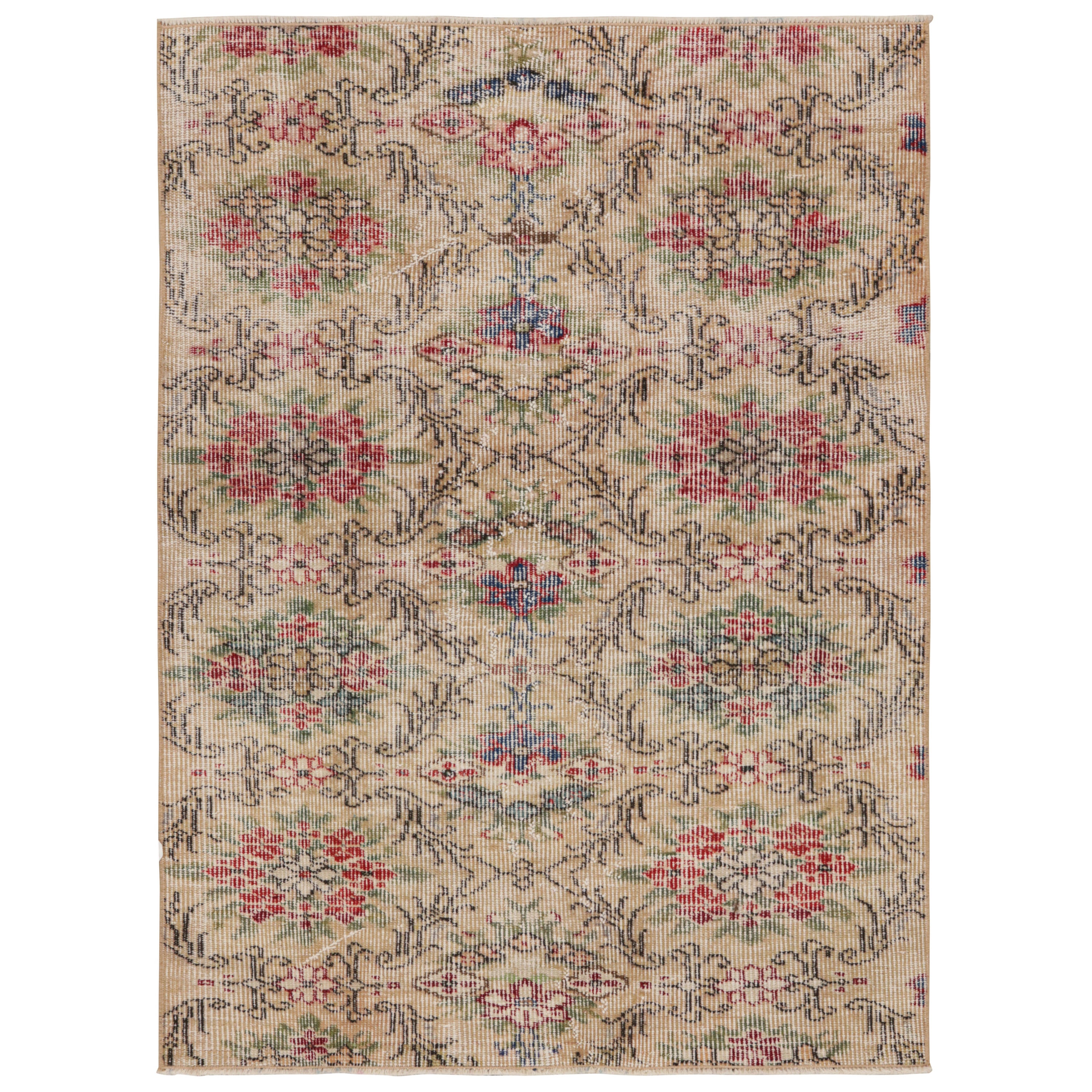 Vintage Zeki Müren Teppich in Beige, mit bunten Blumenmustern von Rug & Kilim