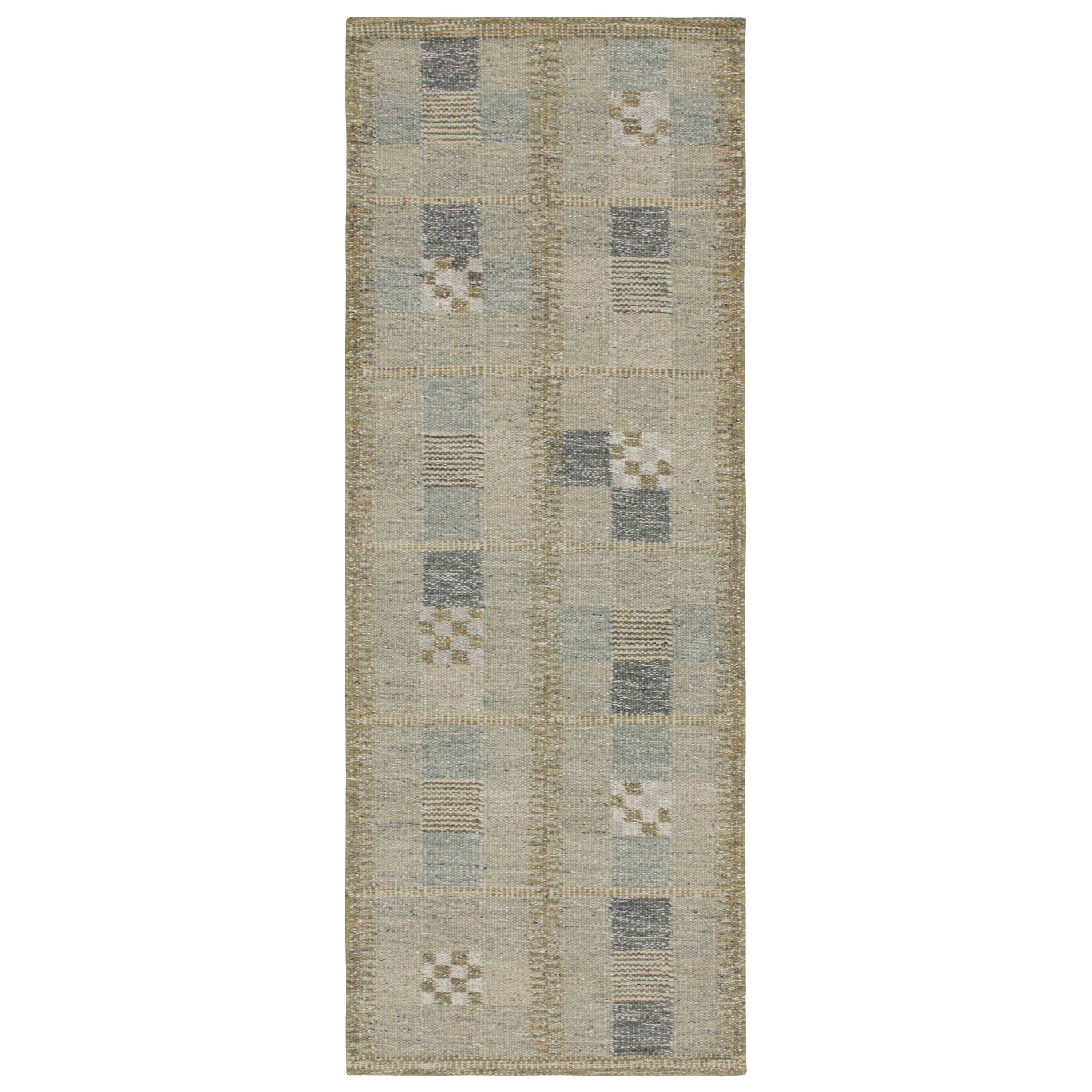 Rug & Kilim’s Scandinavian Style Runner Rug in Blue with Geometric Patterns For Sale