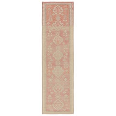 Vintage Oushak Style Runner Rug in Pink with Geometric Patterns from Rug & Kilim
