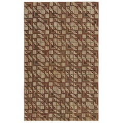 Antique Hooked Rug with Beige-Brown Geometric Patterns, from Rug & Kilim