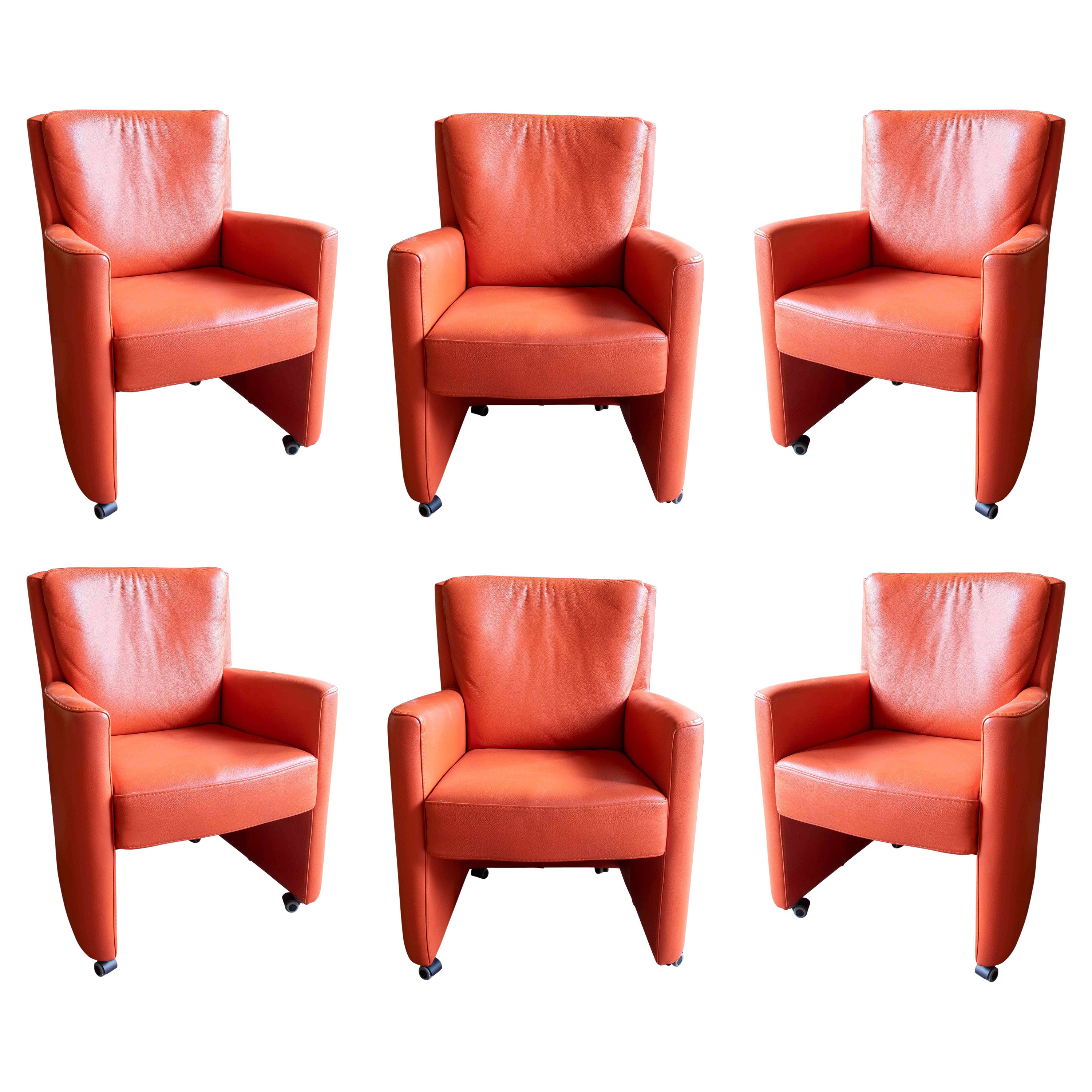 Luxform Italy Set of Six Reddish Leather Armchairs  For Sale