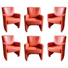 Luxform Italy ensemble de six fauteuils en cuir rougeâtre 