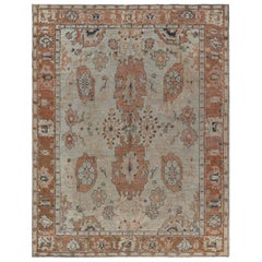 Early 20th Century Turkish Oushak Botanic Handmade Wool Rug