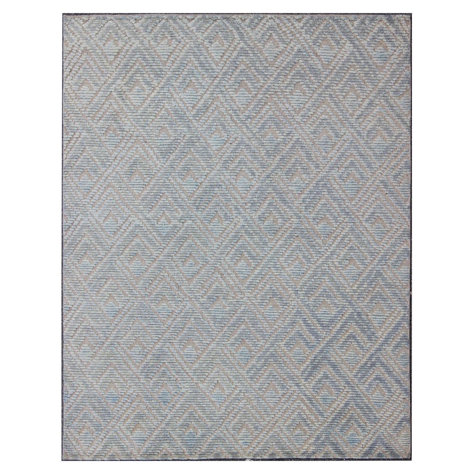 Keivan Woven Arts Hi-Low pile in Moroccan Design with  Light Blue 