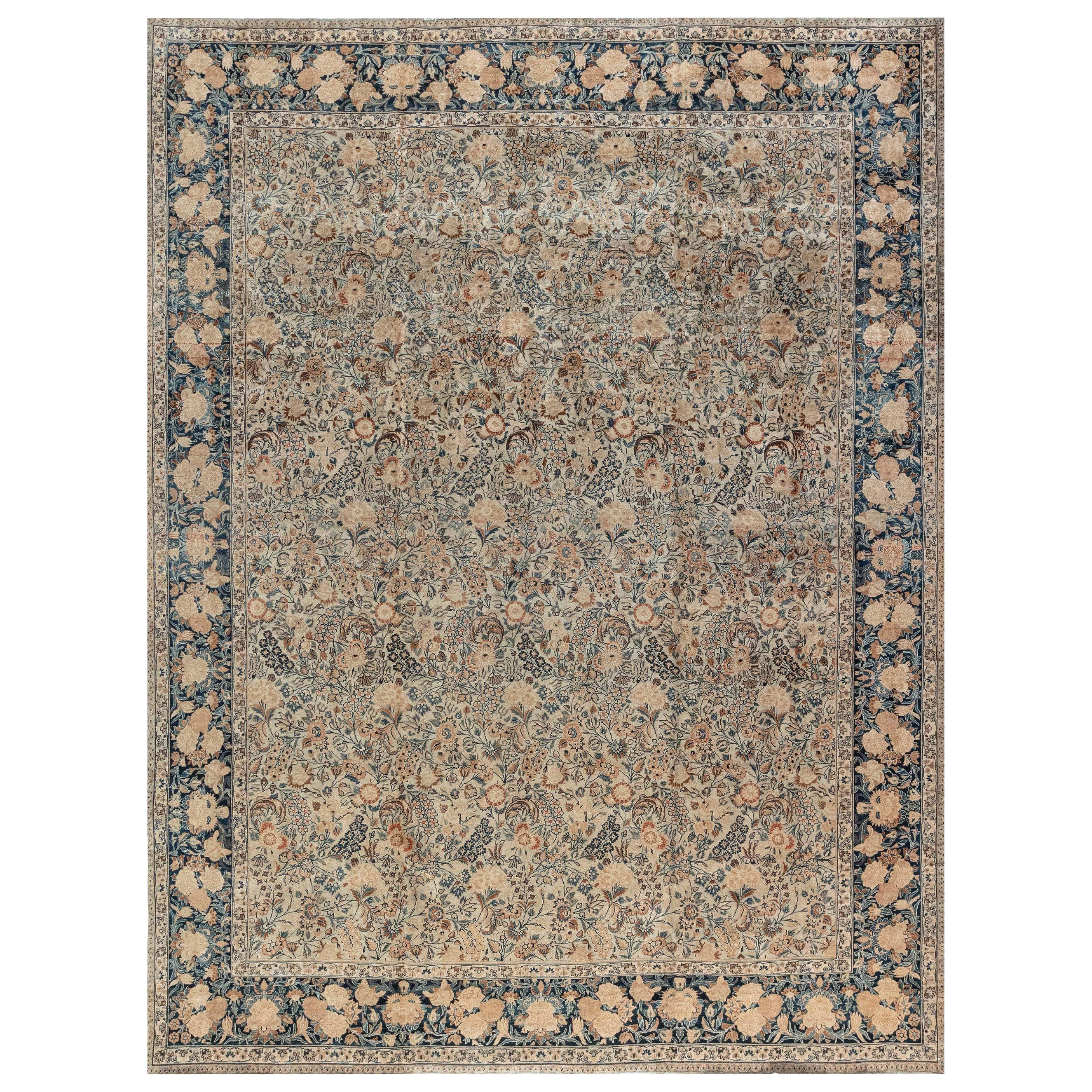 Authentic Persian Meshad Botanic Handmade Wool Rug For Sale