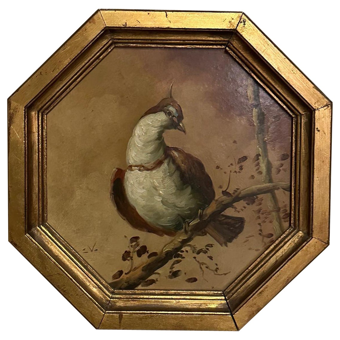 20th century French Octogonal Dove Painting, 1950s For Sale