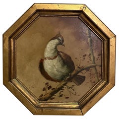 20th century French Octogonal Dove Painting, 1950s