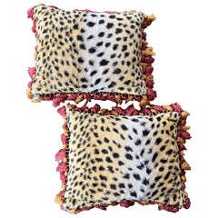 Vintage Faux Fur Cheetah and Black Velvet Boudoir Pillow With Tassel Trim
