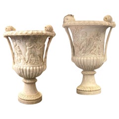 Used Pair of Exceptional Carrara White Marble Vases Grand Tour 