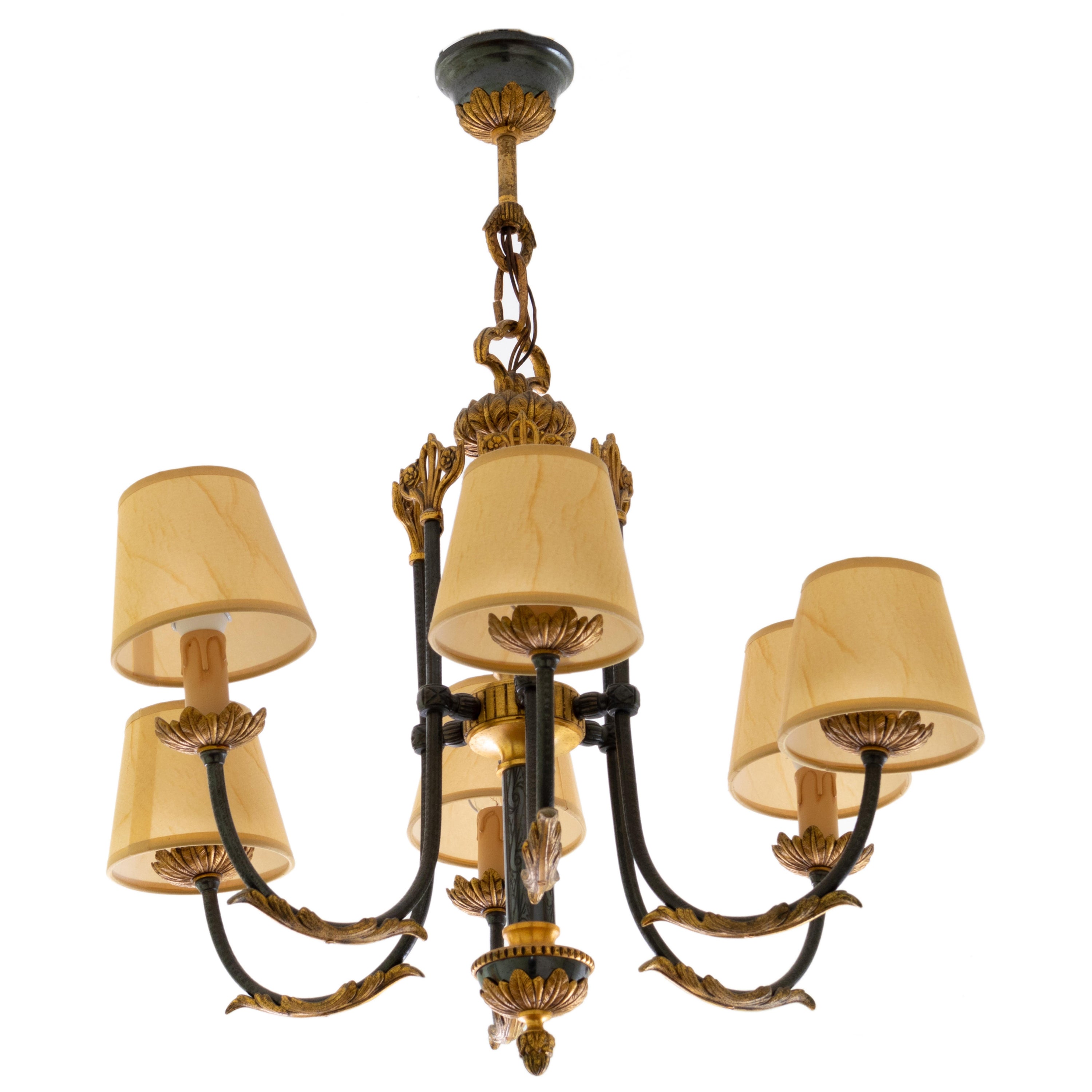 Six-arm Bronze Chandelier, 20th Century, Portugal For Sale