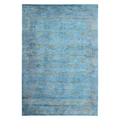 Keivan Woven Arts Large Oushak Design Rug in Blue, Gray and Yellow Green