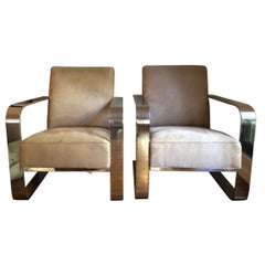 Pair of Ralph Lauren Chrome Modern Penthouse Bohemian Lounge Chairs 