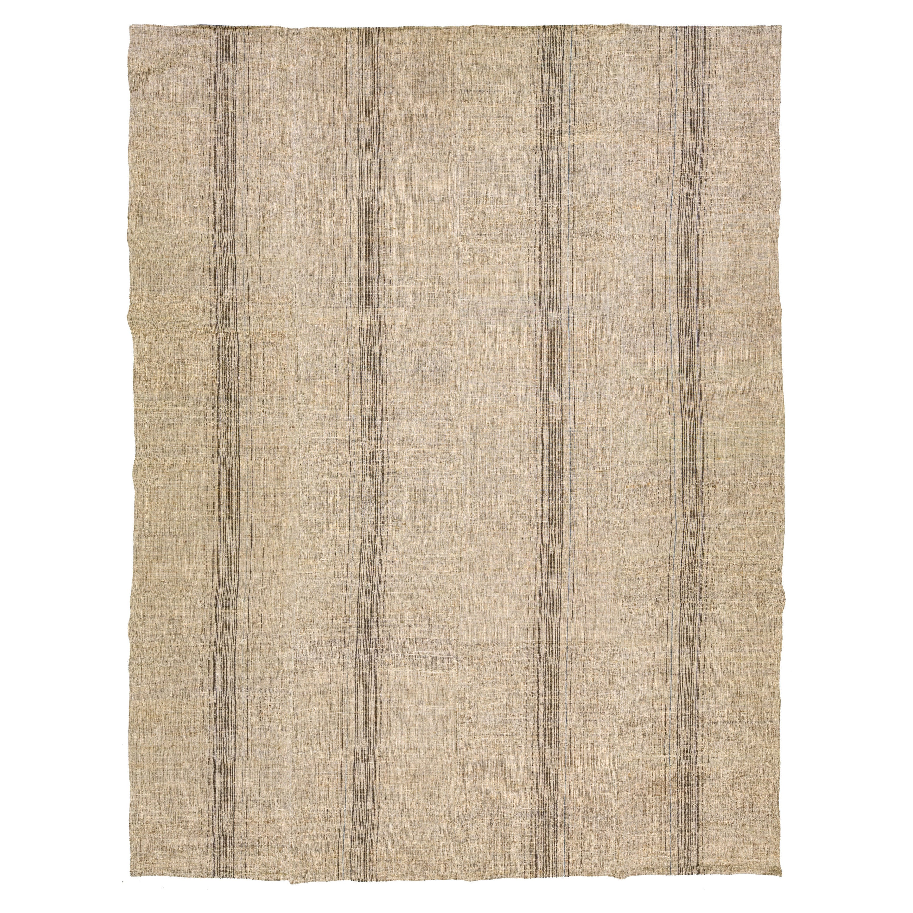 Geometric Modern kilim Flatweave wool rug In Light Brown  For Sale