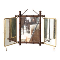 19th Century French Faux Bamboo Triptych Mirror