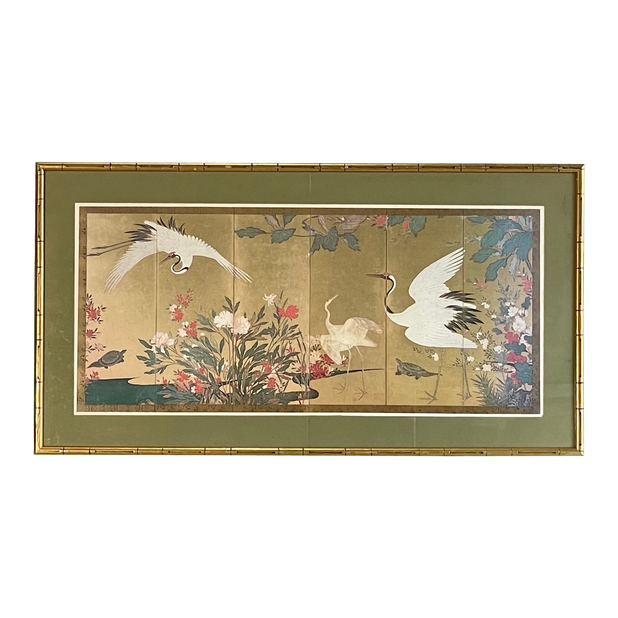 Early 17th Century Japanese Art Print Framed in Gilded Faux Bamboo For Sale