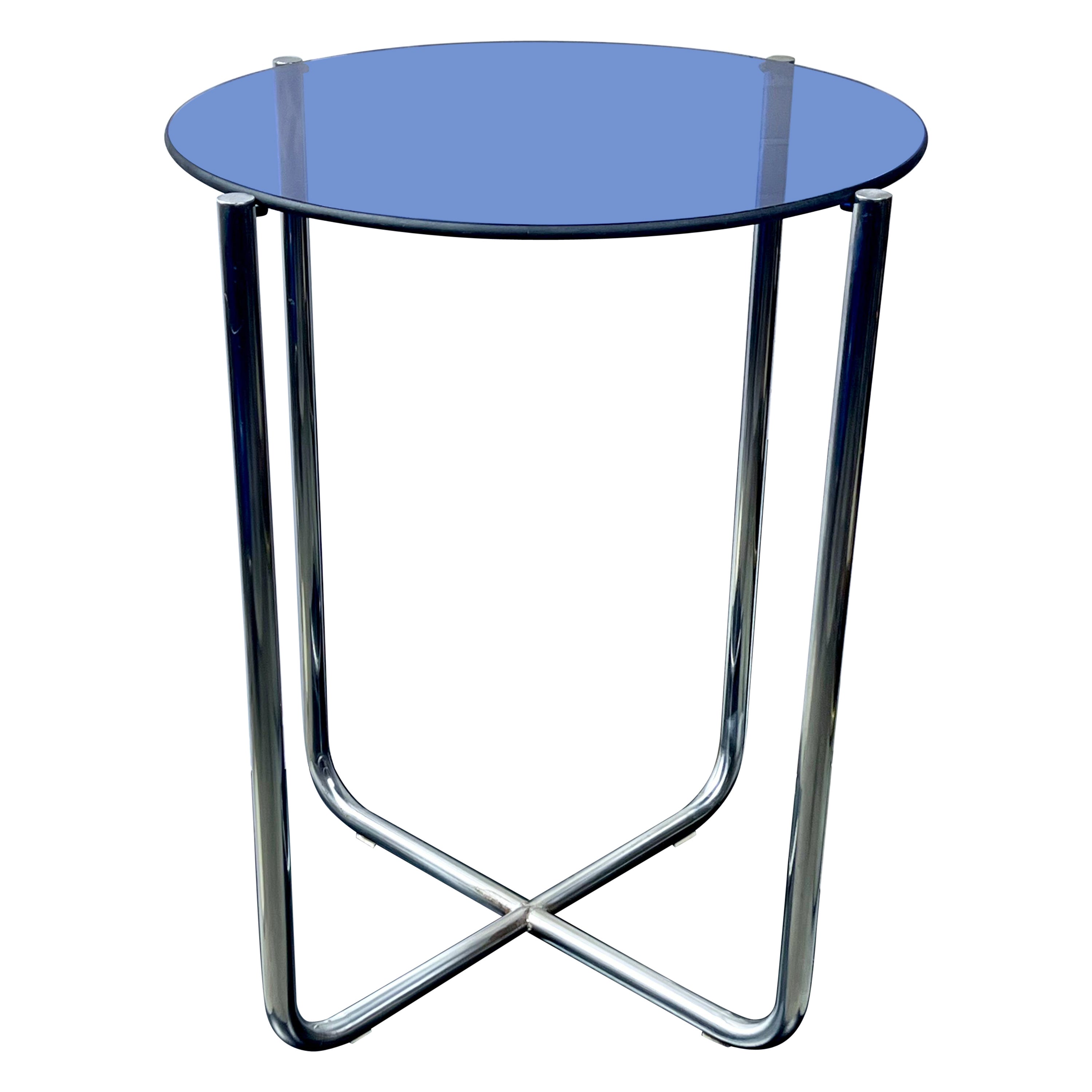 Rare Bauhaus occasional high table with thick blue glass top For Sale