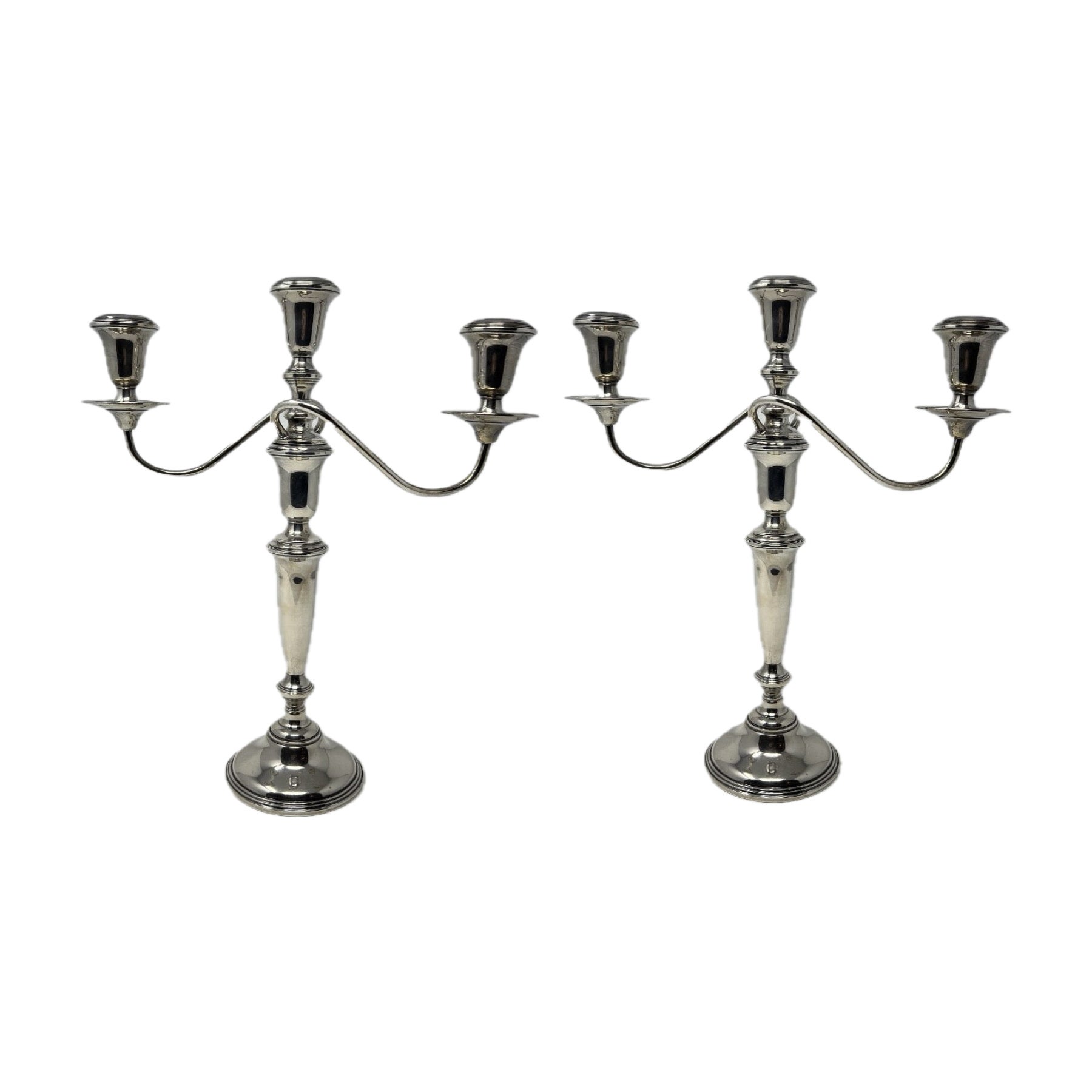 Pair of Antique American Sterling Silver Candelabra Converted to Candlesticks. For Sale