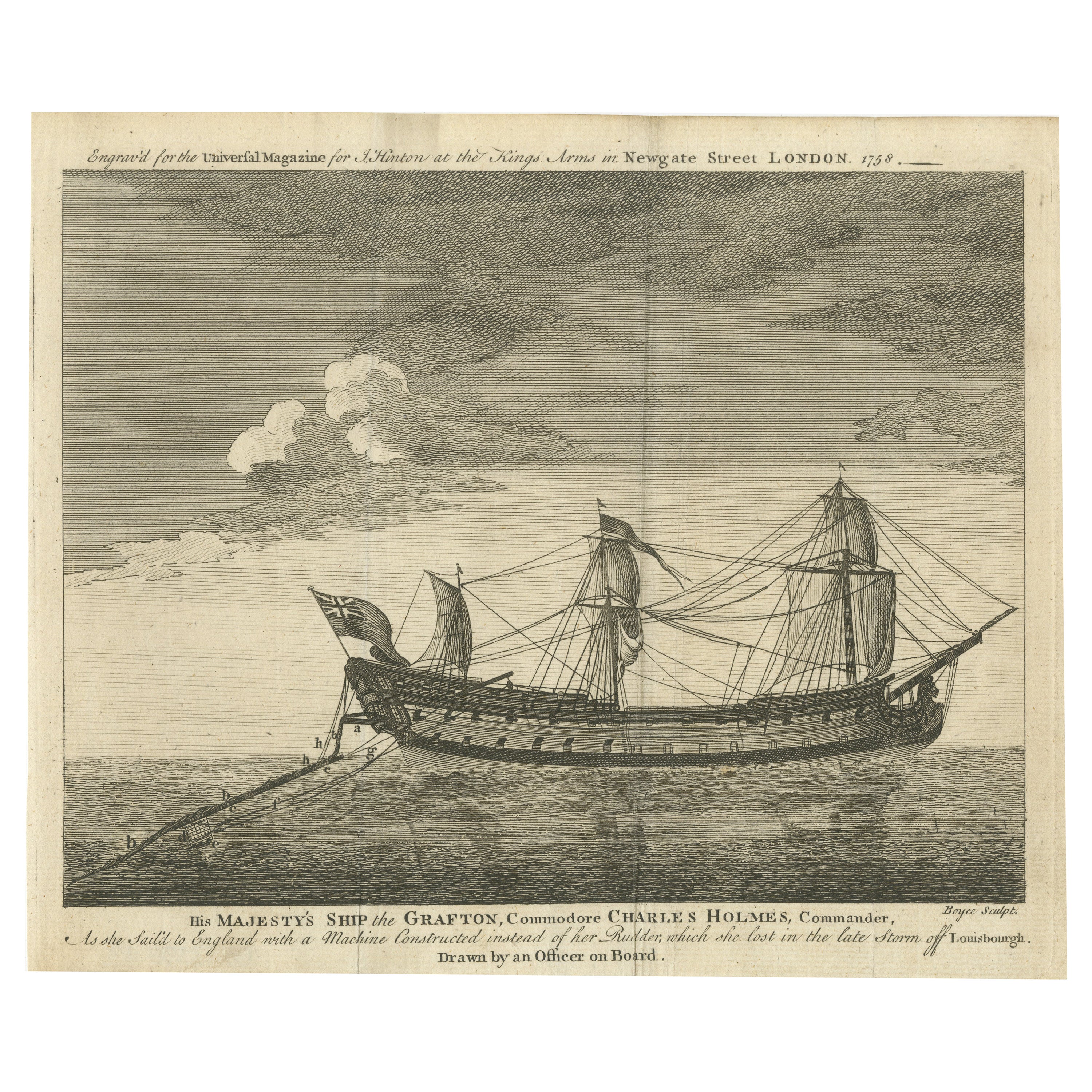 Naval Ingenuity at Sea: HMS Grafton's Homeward Voyage, 1758 For Sale
