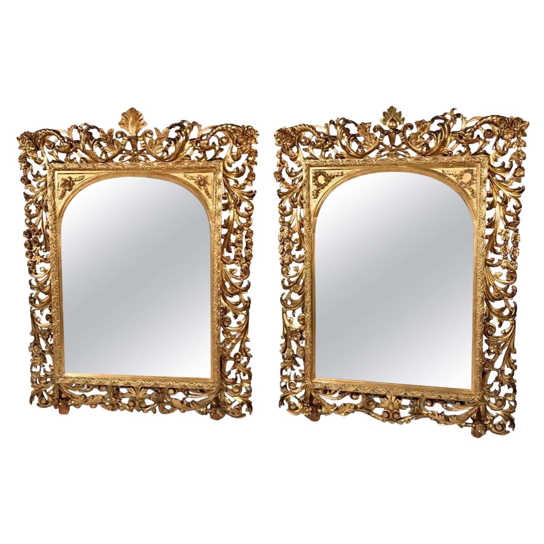 Near Pair of  Florentine Baroque Giltwood Mirrors 