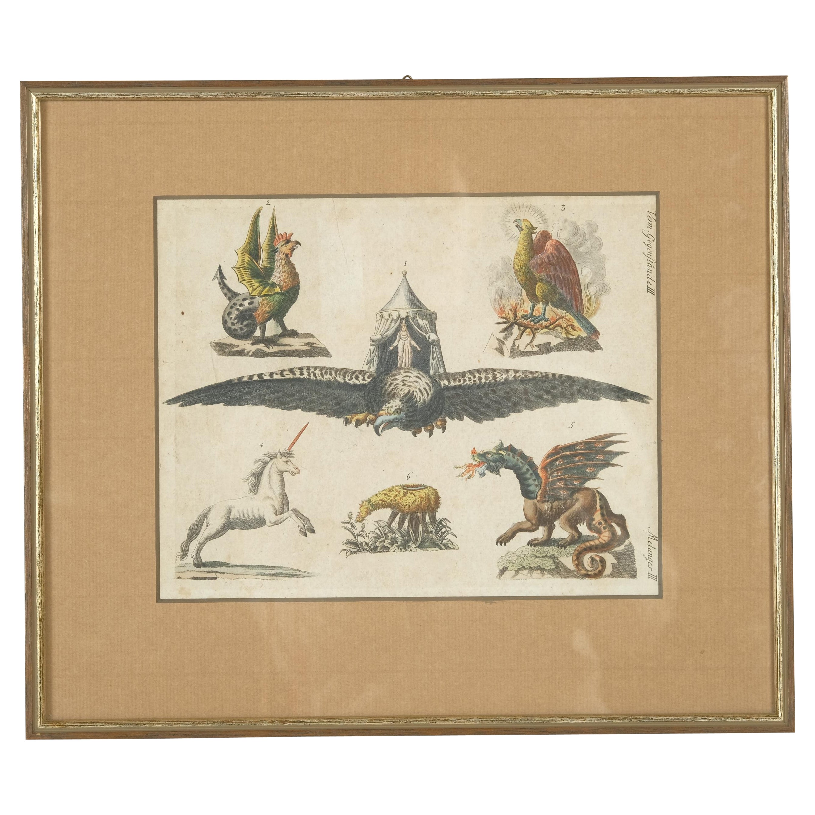 Mythos and Majesty: A Tapestry of Heraldic Legends Engraved and Framed, ca.1801 For Sale