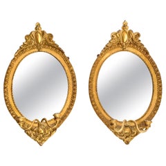 Pair 19th Century Neoclassical Style Giltwood Oval Girandole Mirrors