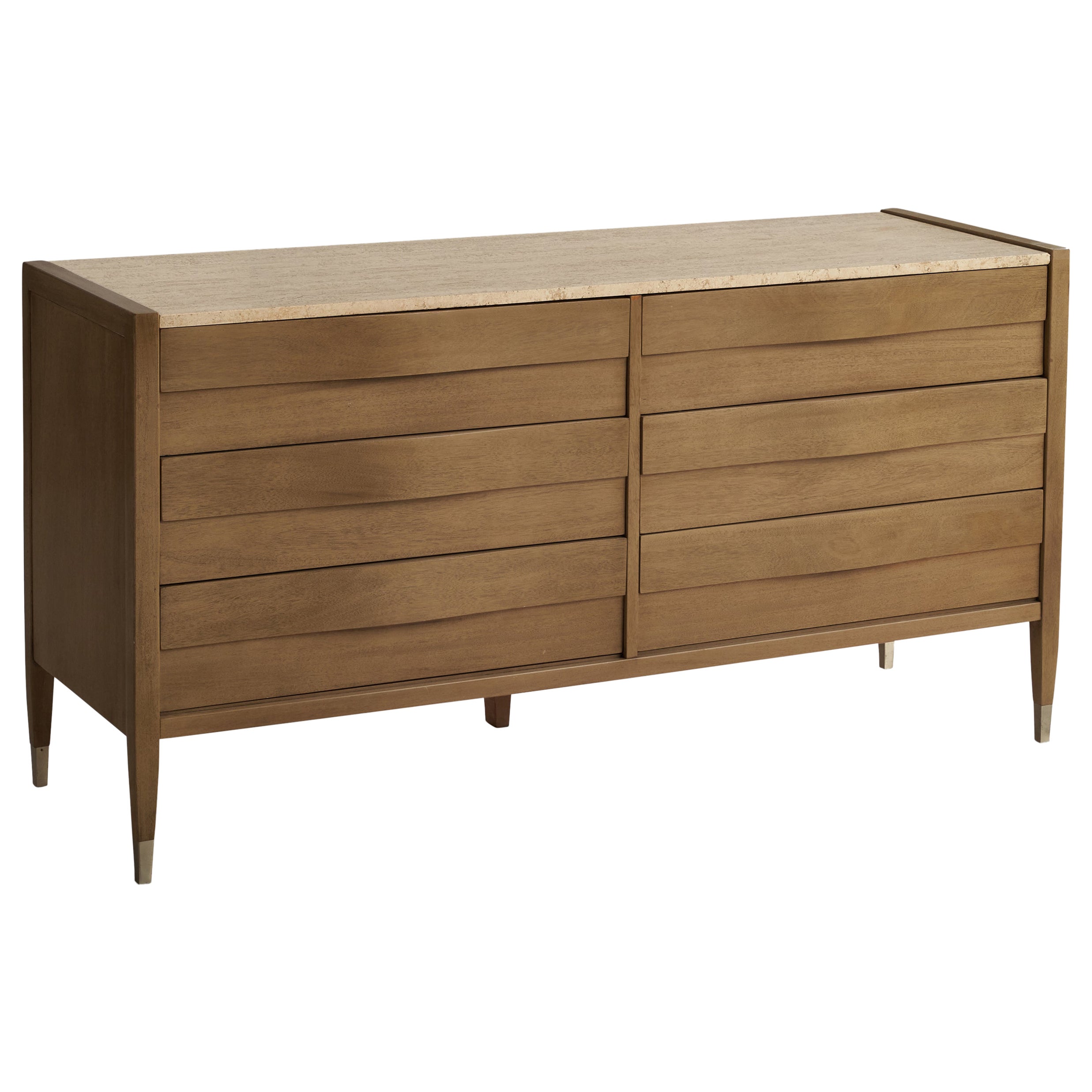 American of Martinsville, Dresser, Oak, Travertine, Metal, USA, 1950s For Sale