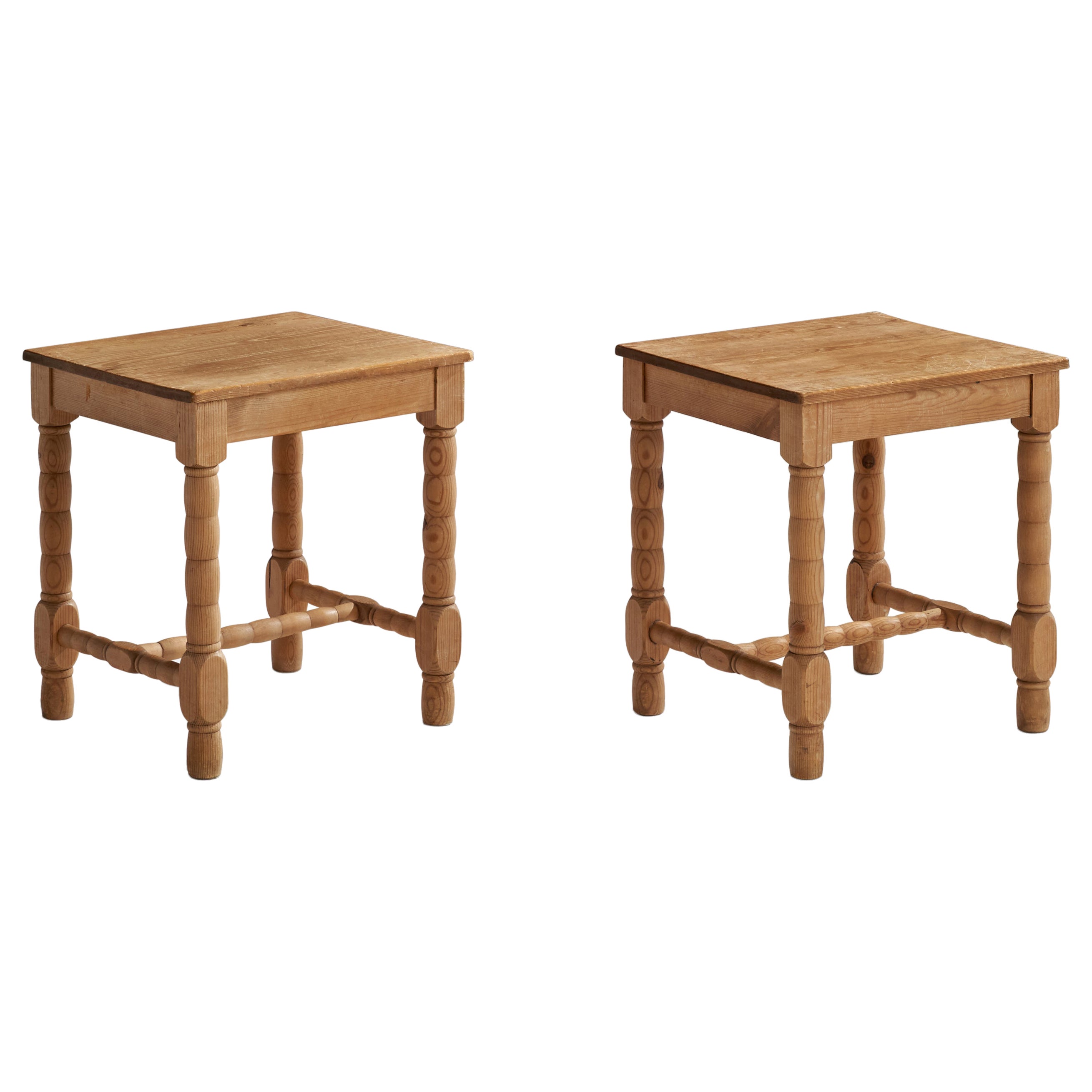 Swedish Designer, Side Tables, Pine, Sweden, 1940s