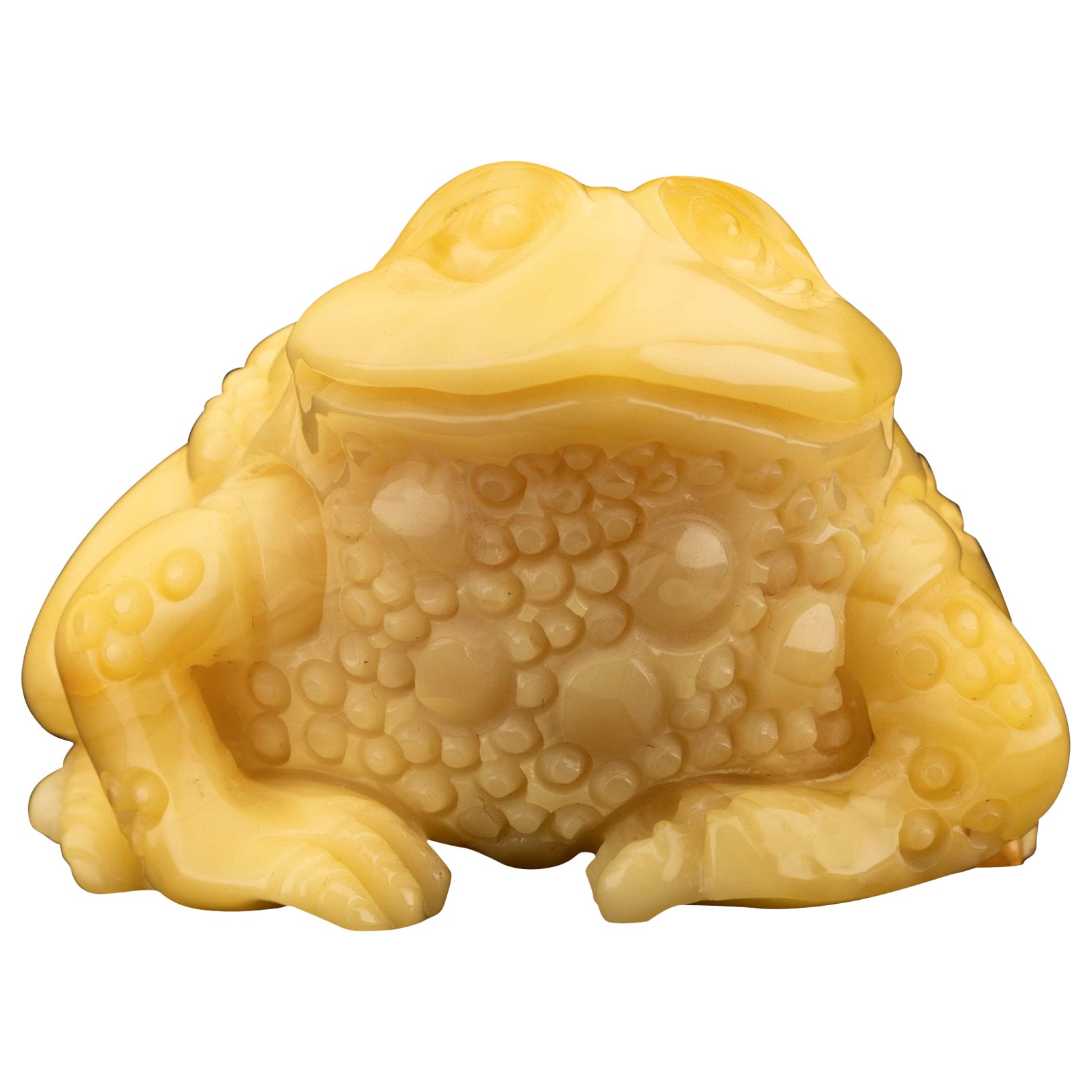 Hand-Carved Butterscotch Amber Frog // 39.15 Grams For Sale
