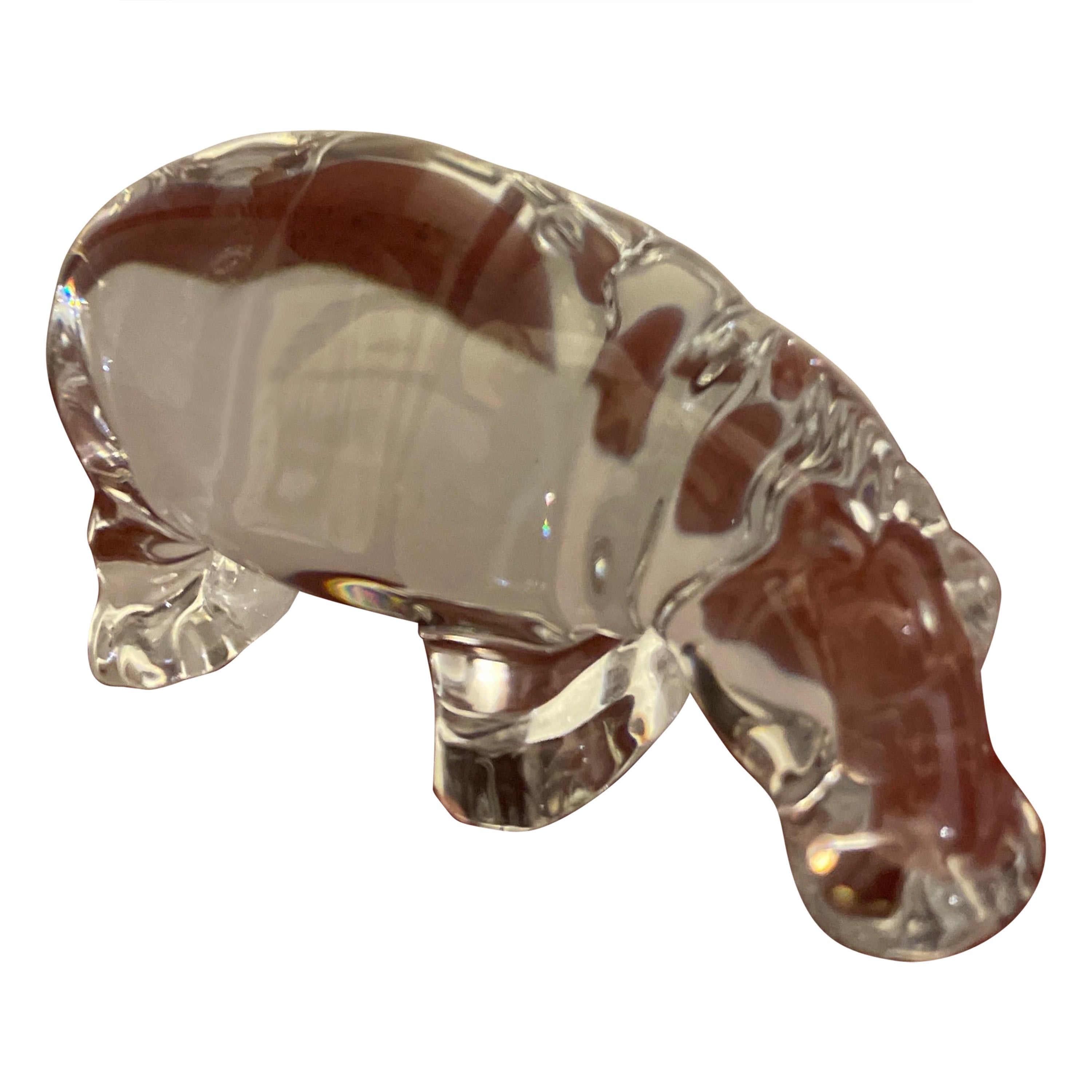 Figurine / presse-papier en cristal de Baccarat Hippopotame